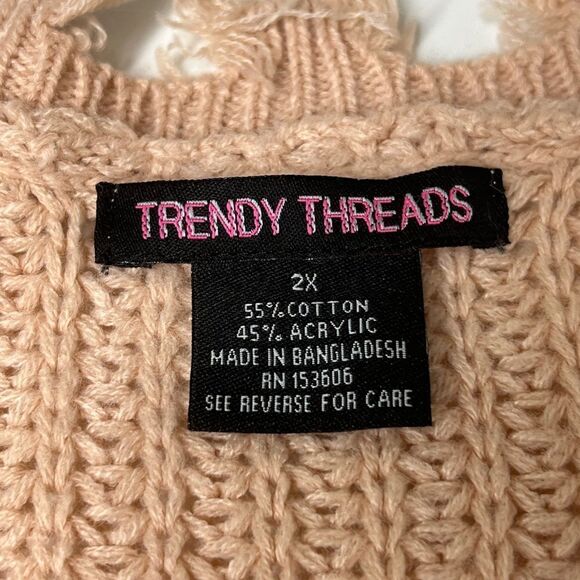 Trendy Treads  Multicolored Striped Distressed Sweater , V Neck Size 2X - Picture 4 of 10